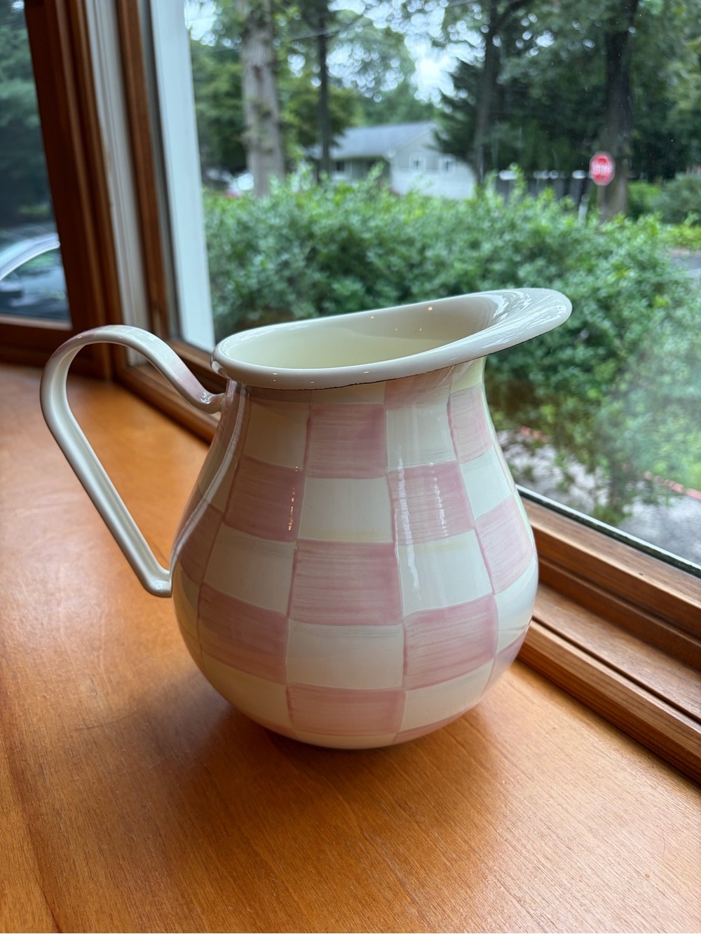 MacKenzie-Childs Pink and White Check Ceramic Pitcher